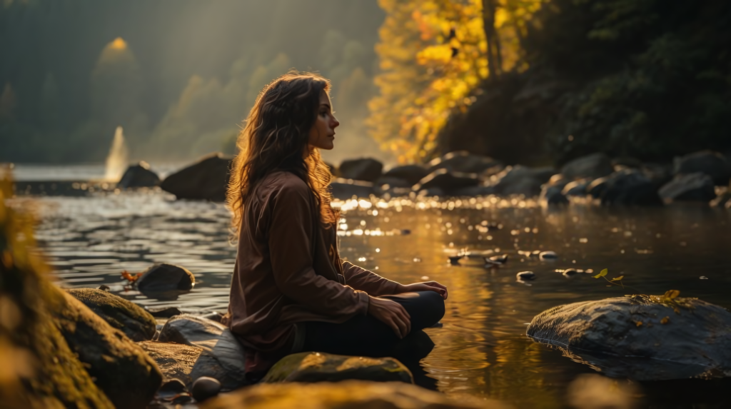 Woman practicing Mindfulness Meditation for Anxiety in nature